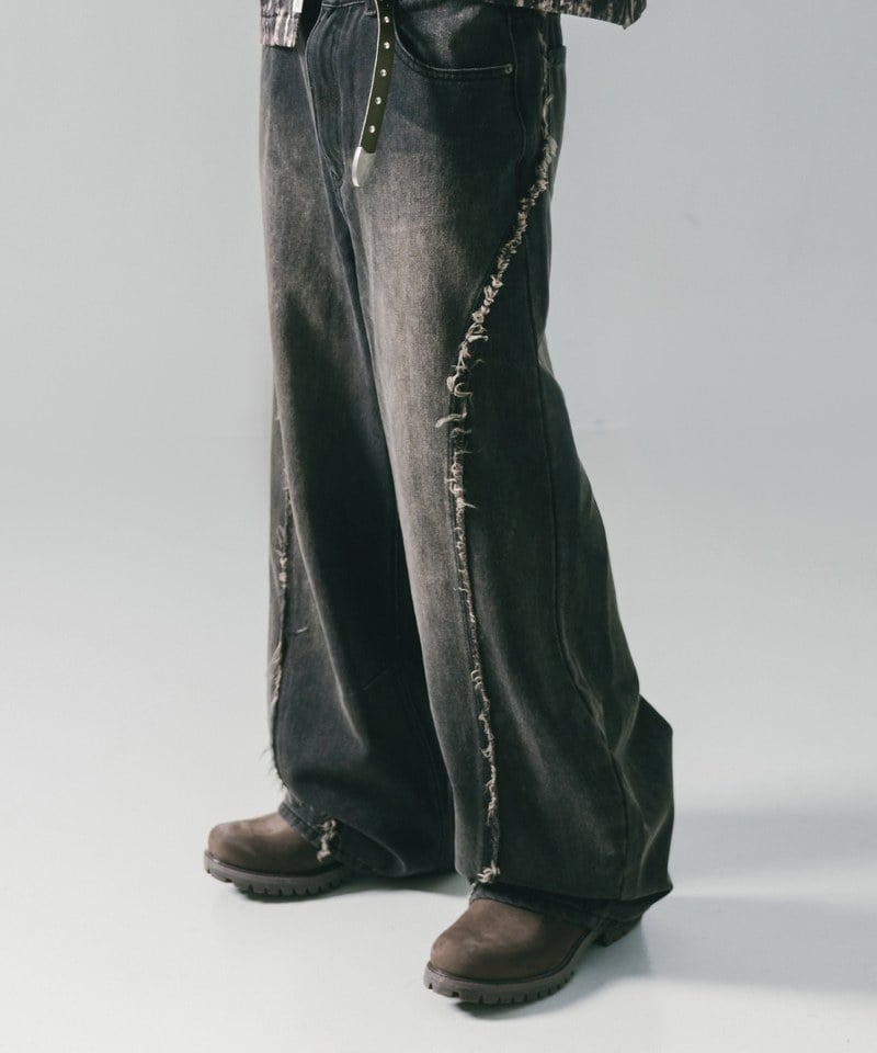 彎刀水洗牛仔長褲 Twist Seam Baggy Denim Jeans