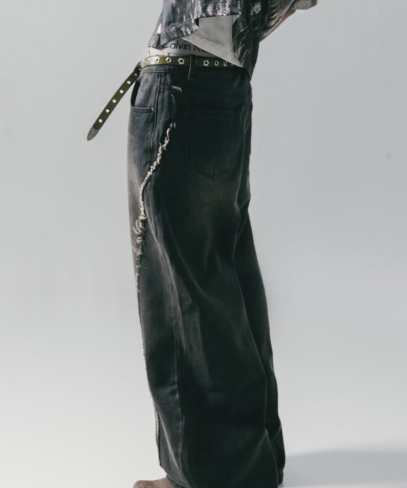 彎刀水洗牛仔長褲 Twist Seam Baggy Denim Jeans