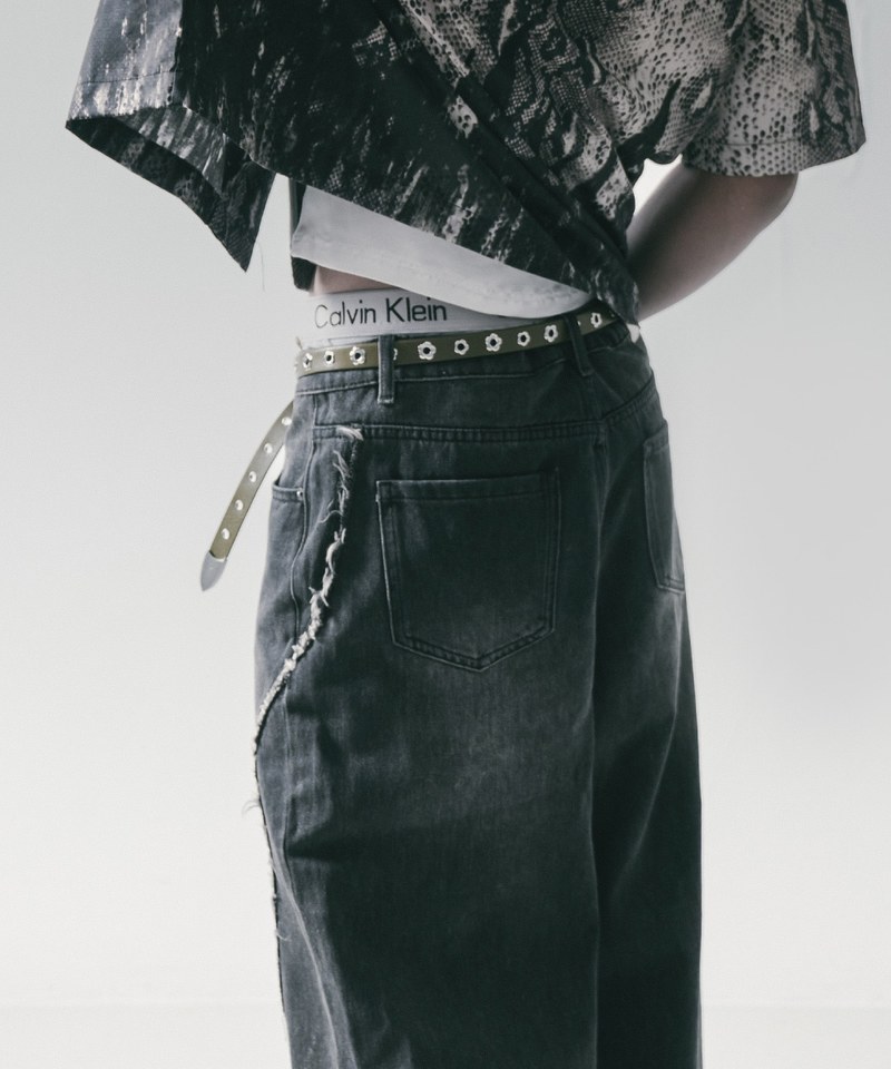 彎刀水洗牛仔長褲 Twist Seam Baggy Denim Jeans