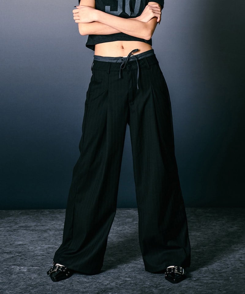 條紋直筒長褲 Double Layer Straight Trousers