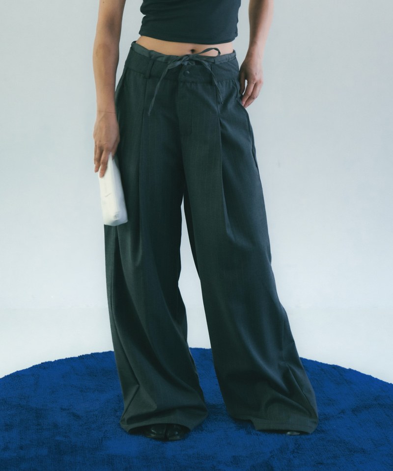條紋直筒長褲 Double Layer Straight Trousers