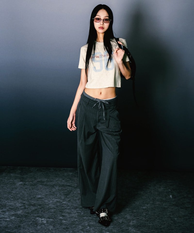 條紋直筒長褲 Double Layer Straight Trousers