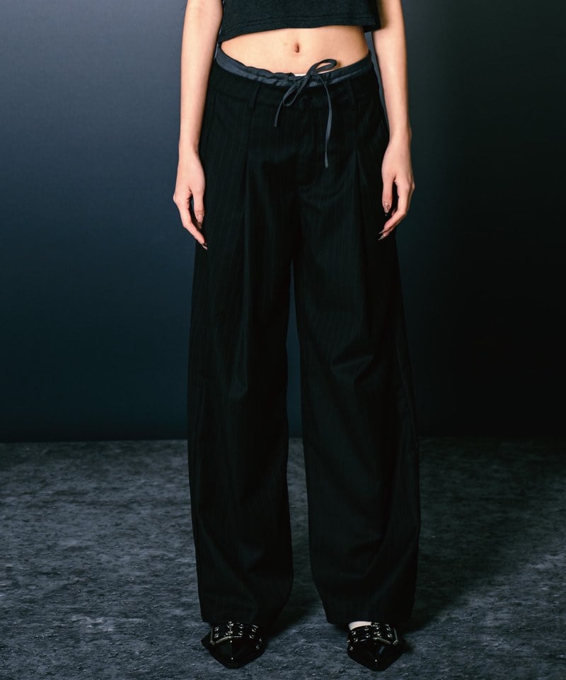 條紋直筒長褲 Double Layer Straight Trousers