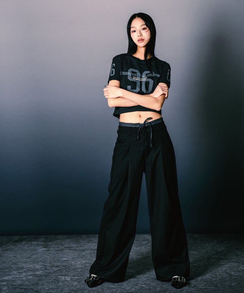 條紋直筒長褲 Double Layer Straight Trousers
