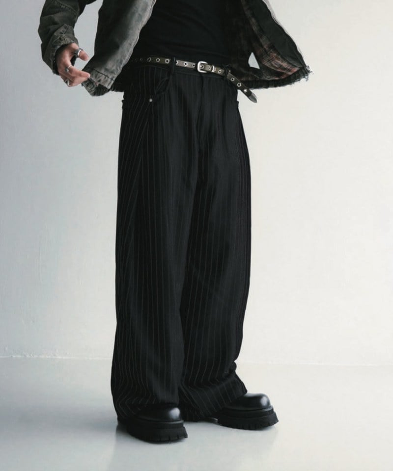 SNS1621-252 寬鬆條紋西褲 Pleated Dark Stripe Wide Trousers