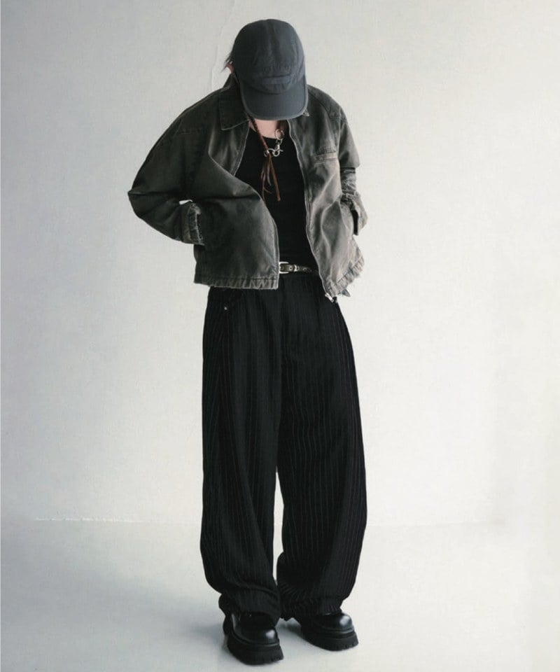 SNS1621-252 寬鬆條紋西褲 Pleated Dark Stripe Wide Trousers