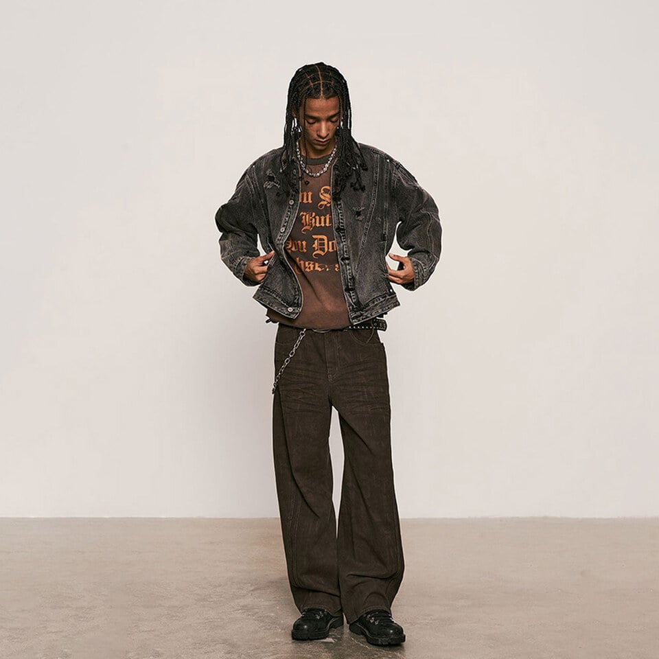 SNS1624-252 水洗弧形褲 Dark Wash Curved Pants