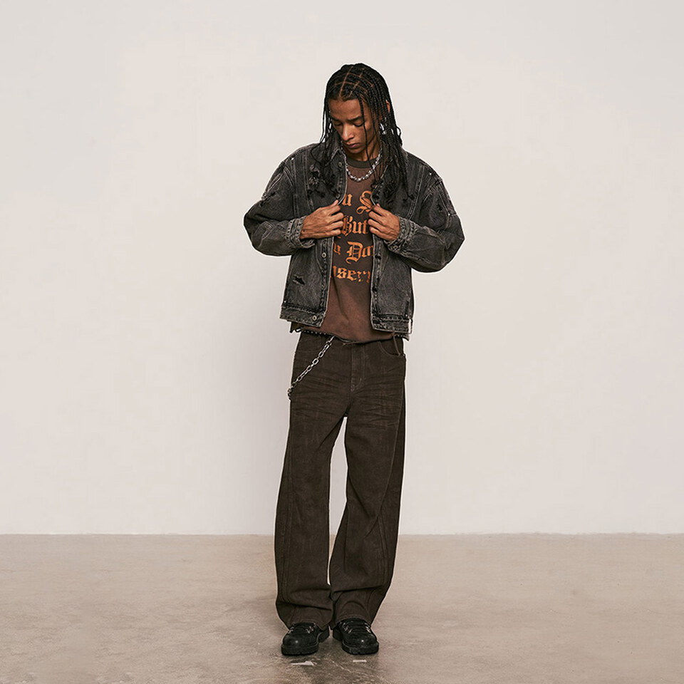 SNS1624-252 水洗弧形褲 Dark Wash Curved Pants