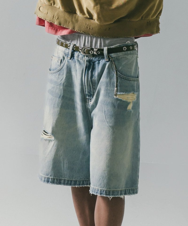 五分丹寧短褲 Destory Wash Denim Shorts