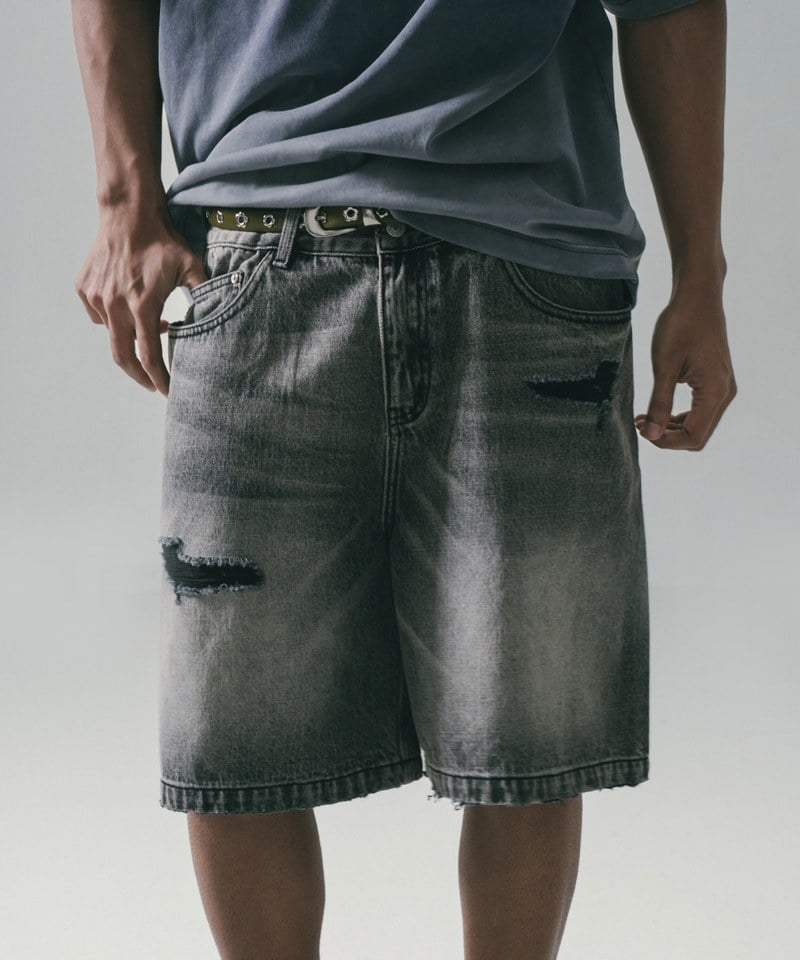 五分丹寧短褲 Destory Wash Denim Shorts