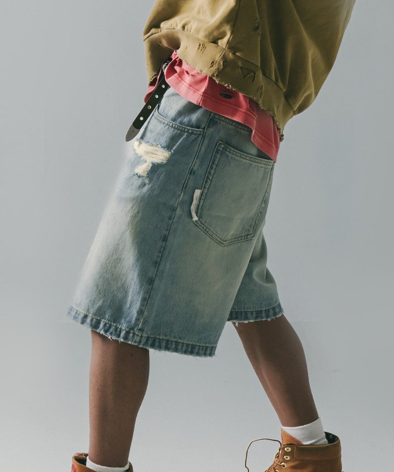五分丹寧短褲 Destory Wash Denim Shorts