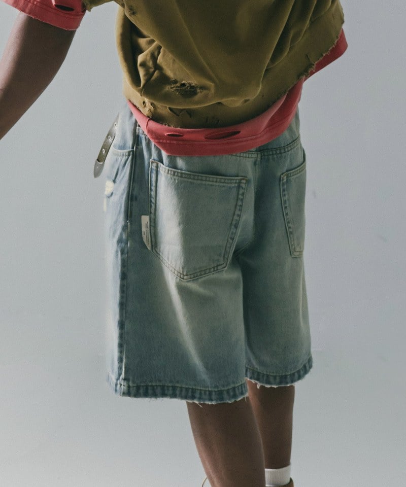 五分丹寧短褲 Destory Wash Denim Shorts