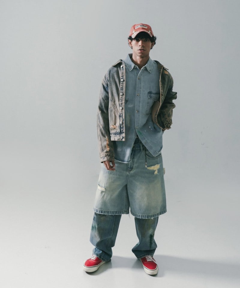 五分丹寧短褲 Destory Wash Denim Shorts