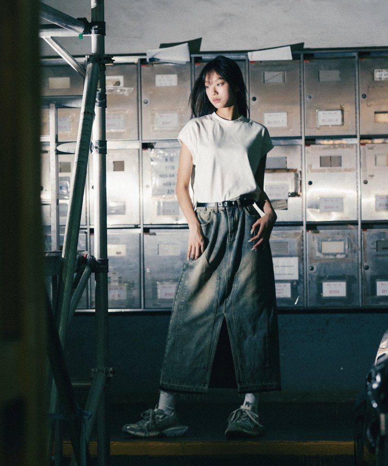 SNS4012-251 牛仔長裙 Double Knee Denim Full Skirts