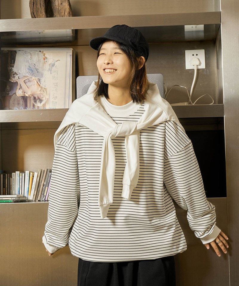 寬鬆條紋上衣 Oversized Waffle Striped T-Shirt