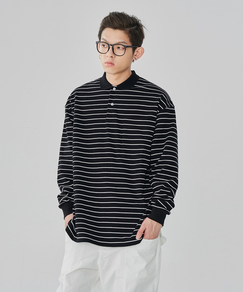 條紋長袖POLO衫 TopBasics Pinstriped Longsleeve Polo Shirt
