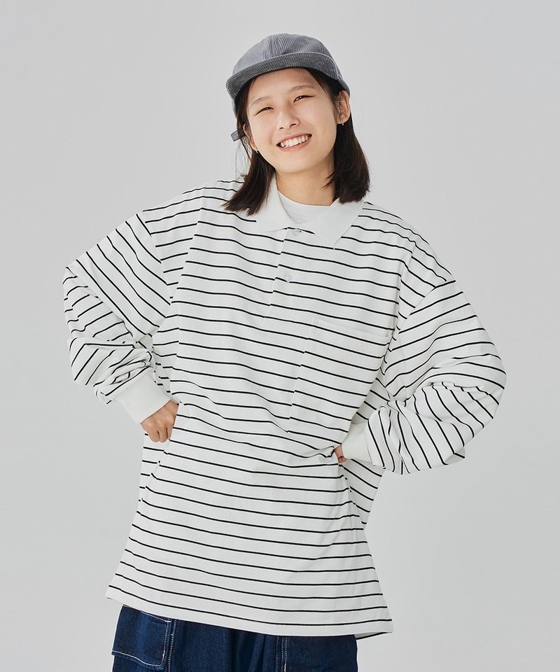 條紋長袖POLO衫 TopBasics Pinstriped Longsleeve Polo Shirt
