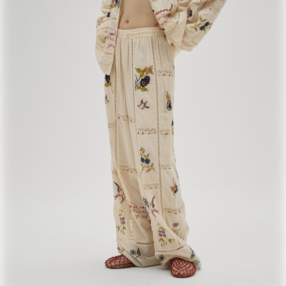 TDF1601-261 Embroidery Patchwork Trousers