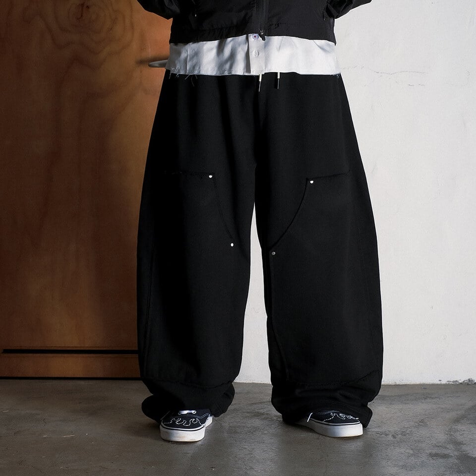 WOS1610-261 雙膝結構寬版棉褲 3 28 BLACK DOUBLE KNEE SWEAT PANTS