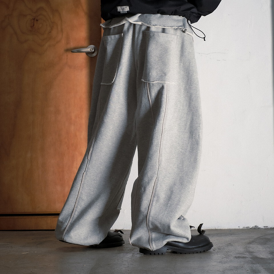 雙膝結構寬版棉褲 3 28 BLACK DOUBLE KNEE SWEAT PANTS