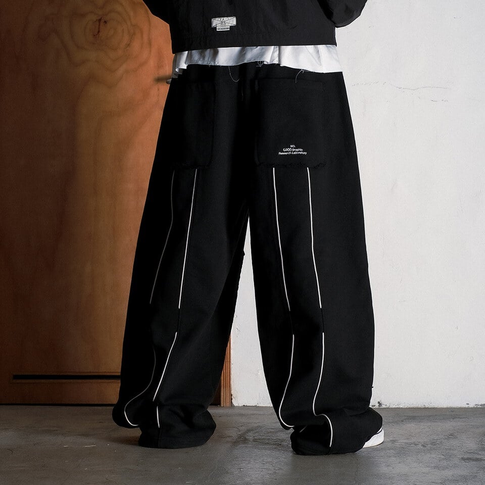 雙膝結構寬版棉褲 3 28 BLACK DOUBLE KNEE SWEAT PANTS