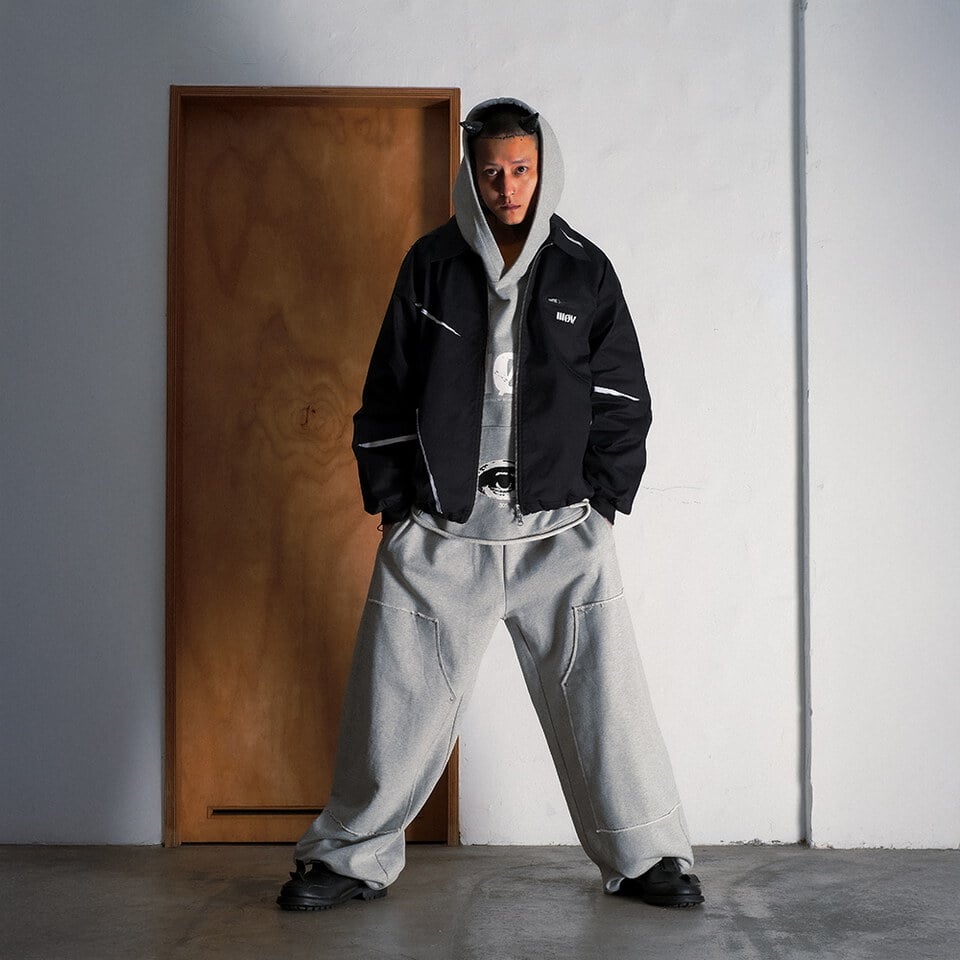 雙膝結構寬版棉褲 3 28 BLACK DOUBLE KNEE SWEAT PANTS