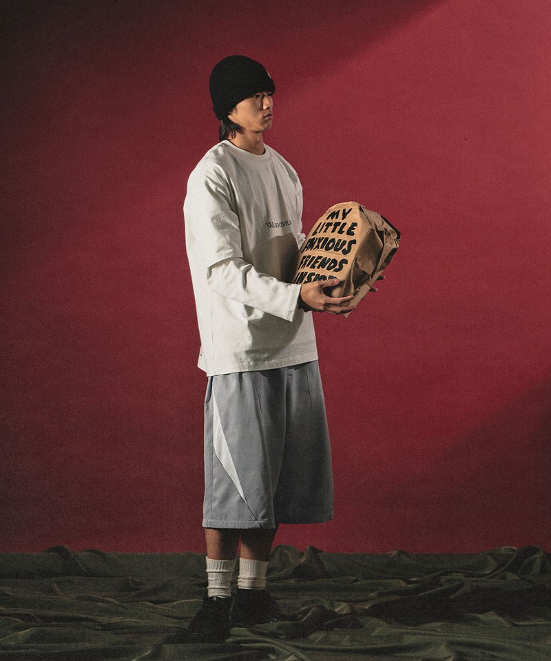 WOS1702-251 拼接七分短褲 3:20 TEENAGER TOOTH-SPLICING BAGGY SHORTS