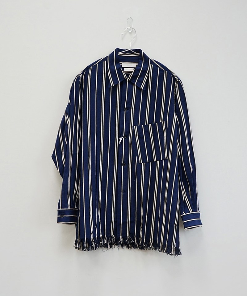 YOKE0228-241 STRIPE OPEN COLLAR FRINGE SHIRT