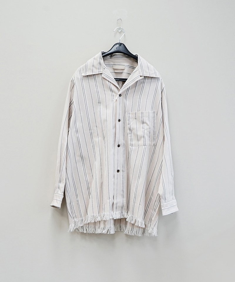 YOKE0228-241 STRIPE OPEN COLLAR FRINGE SHIRT