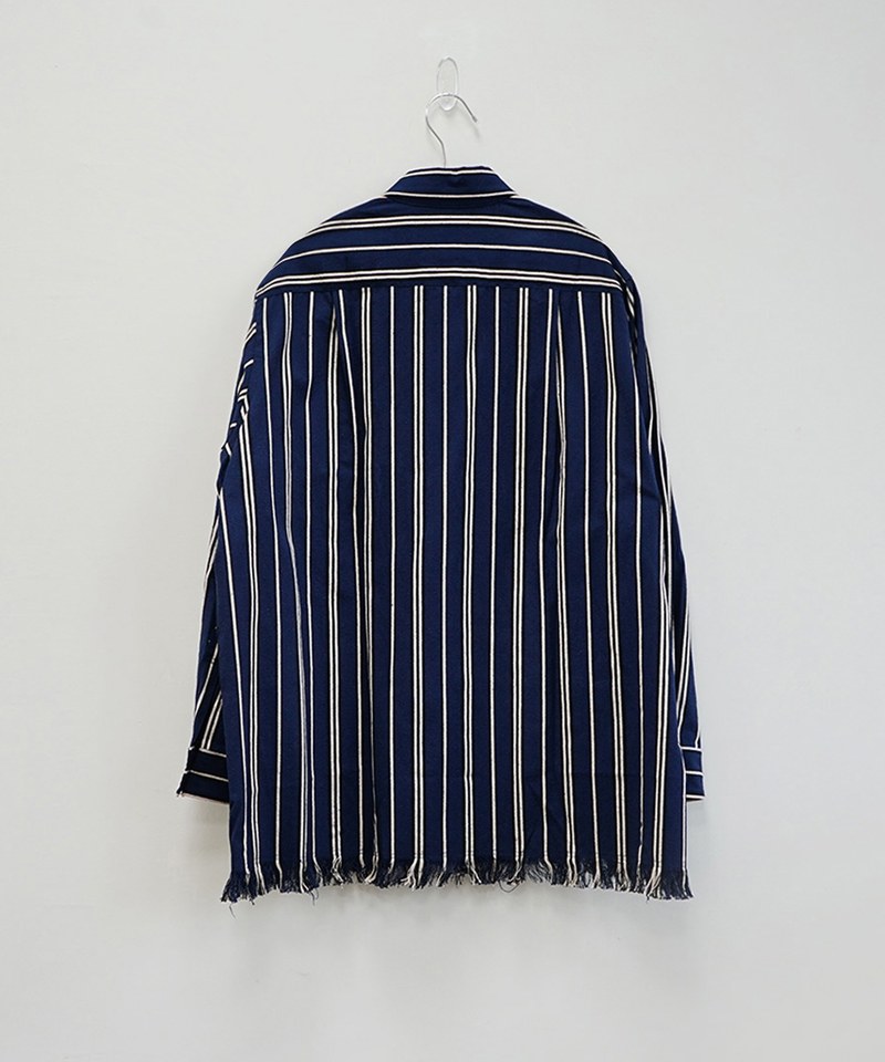 STRIPE OPEN COLLAR FRINGE SHIRT