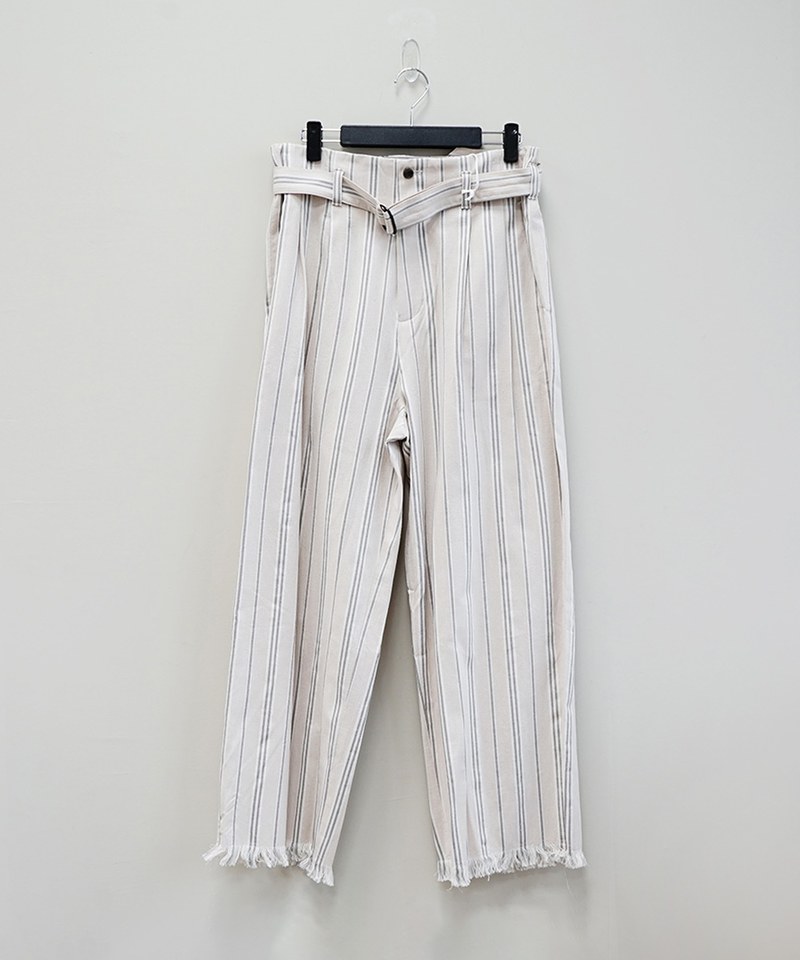 STRIPE BELTED WIDE LEG TROUSERS