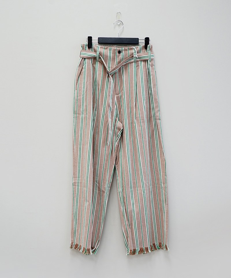 YOKE1625-241 STRIPE BELTED WIDE LEG TROUSERS