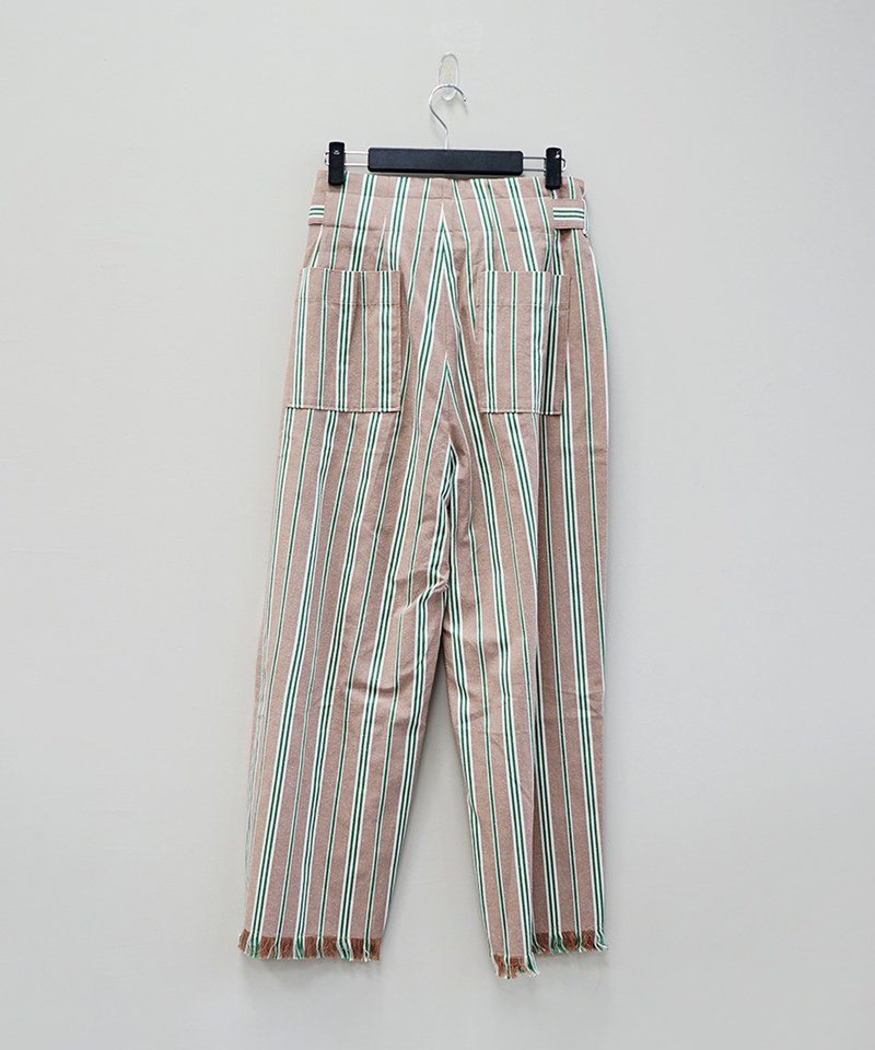 YOKE1625-241 STRIPE BELTED WIDE LEG TROUSERS