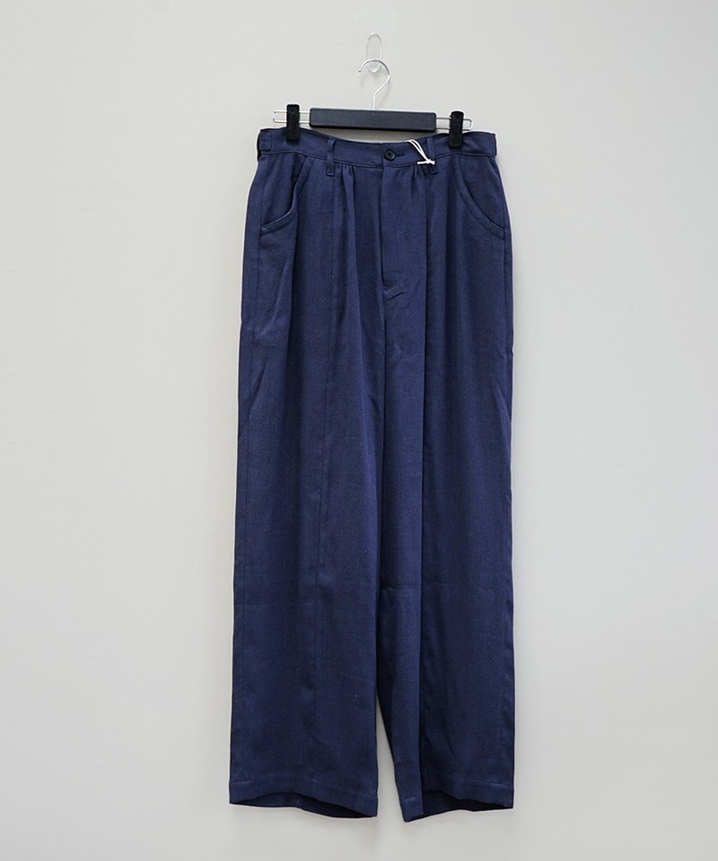 YOKE1627-241 LINEN FRONT GATHER WIDE TROUSERS