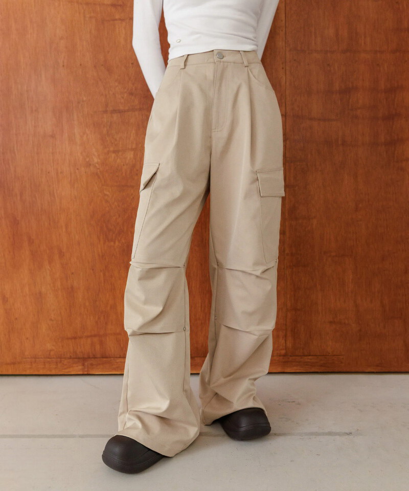 BLO9939-252 by BB-抓褶寬鬆直筒工裝褲