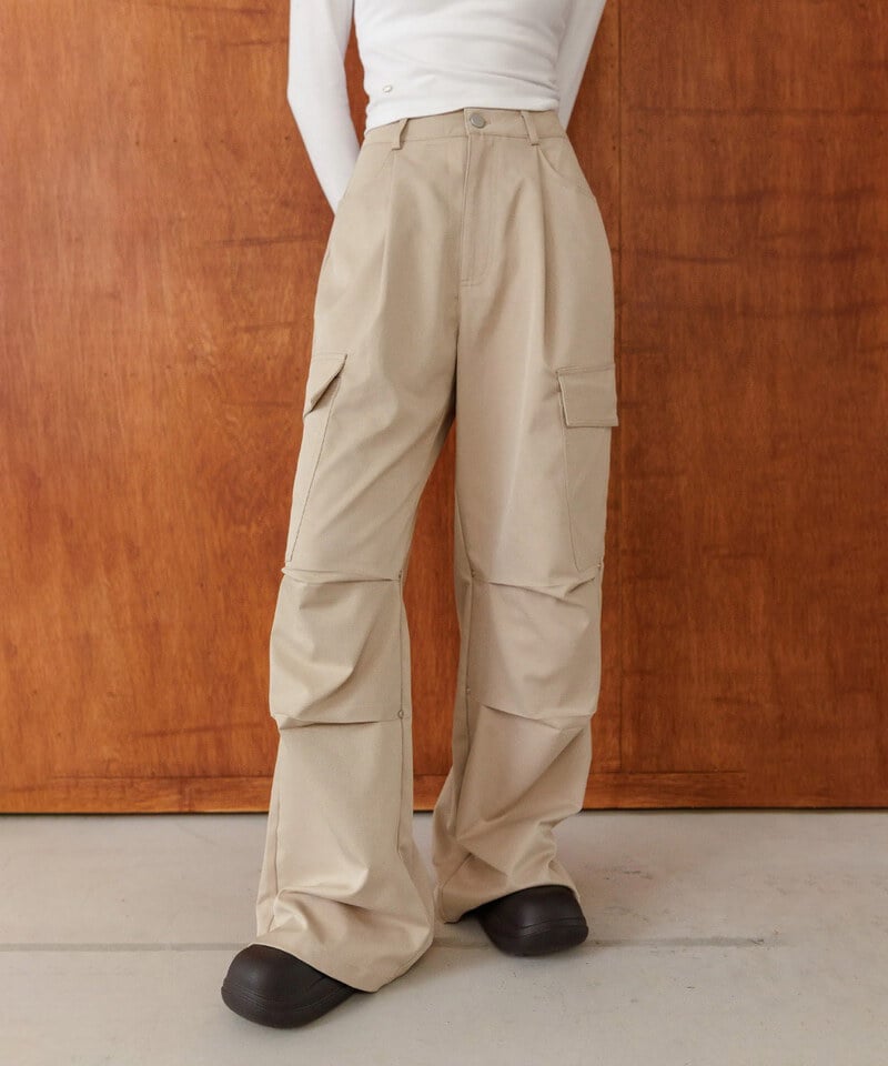 BLO9939-252 by BB-抓褶寬鬆直筒工裝褲