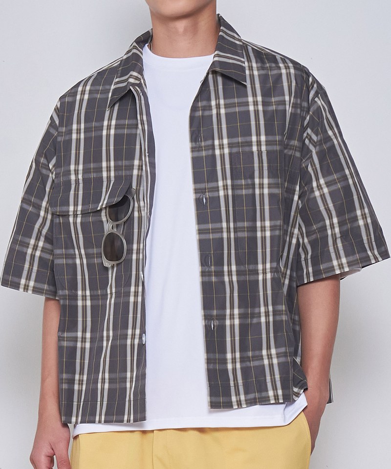 格紋雙口袋短袖襯衫