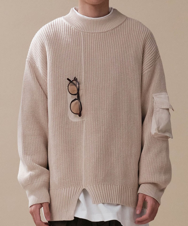 mouggan X plain-me異材質口袋細節毛衣