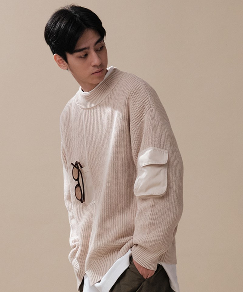 mouggan X plain-me異材質口袋細節毛衣