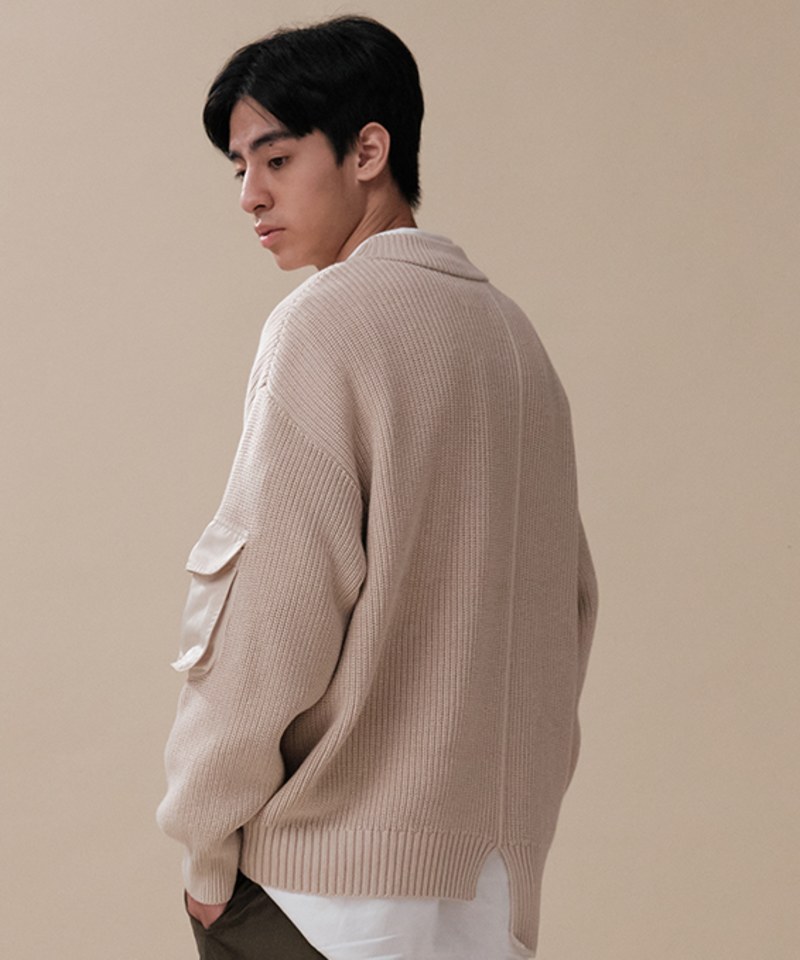 mouggan X plain-me異材質口袋細節毛衣