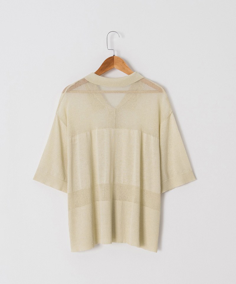 簍空針織五分袖襯衫