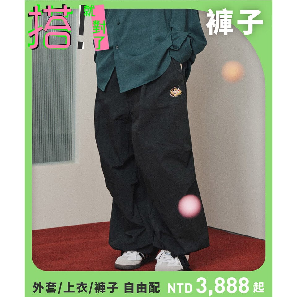 龍年刺繡挺拔打褶寬褲