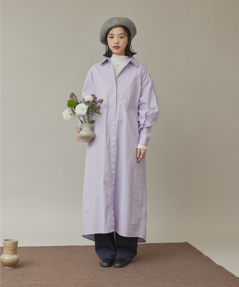 素色長襯衫洋裝