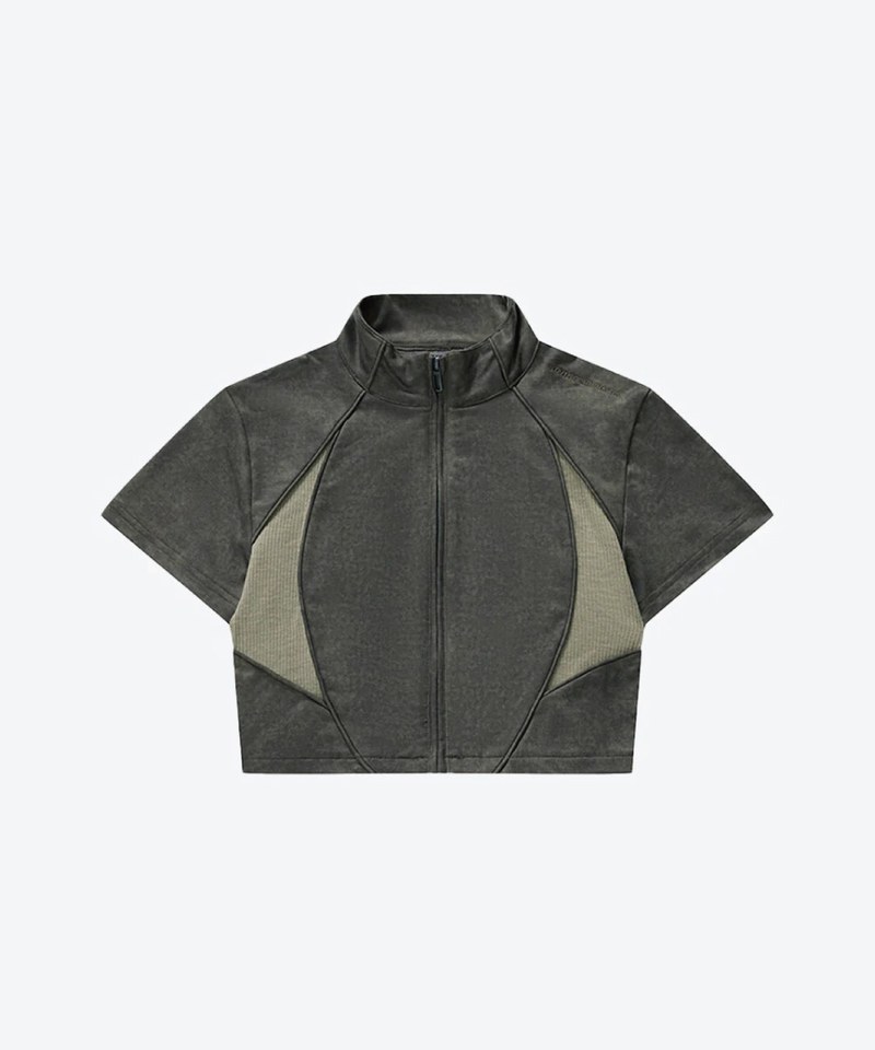 SNS0146W-252 拉鍊上衣 Washed Patch Ribbed Zip Top