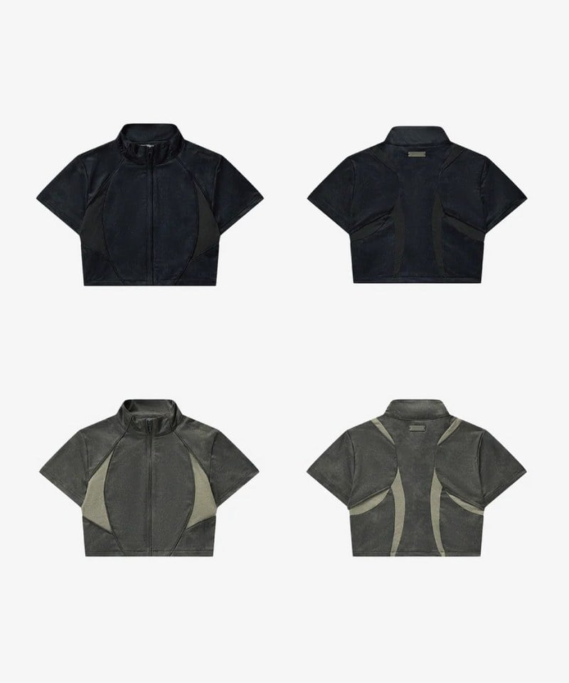 拉鍊上衣 Washed Patch Ribbed Zip Top