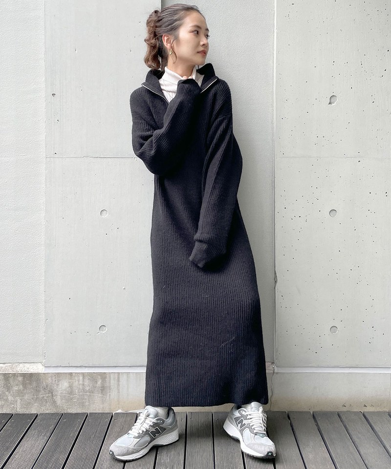 高領拉鍊針織洋裝