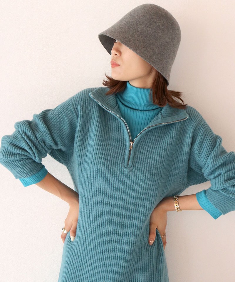 高領拉鍊針織洋裝