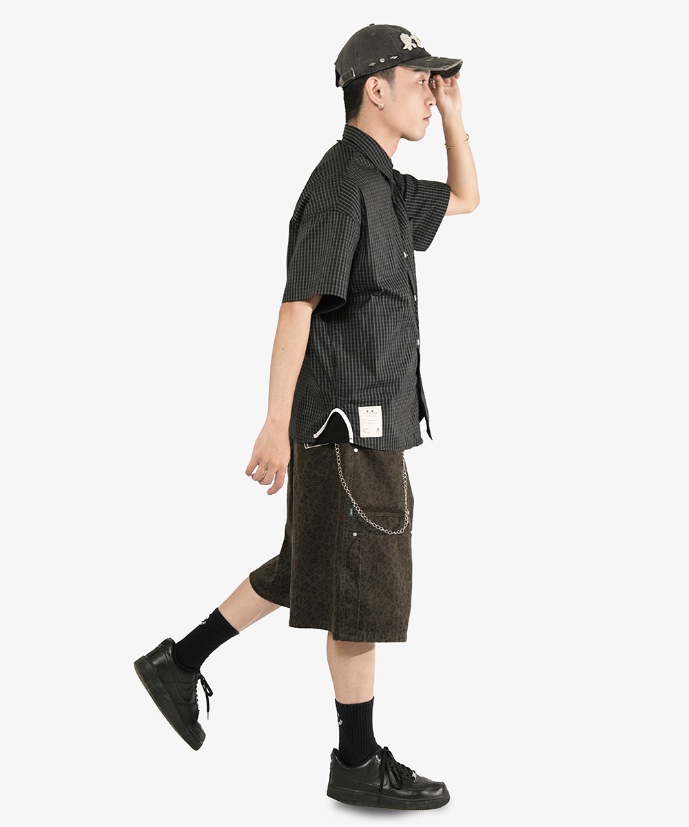 豹紋工裝闊短褲