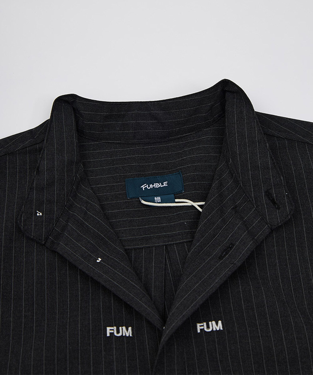 FUM圓領深灰條子恤衫