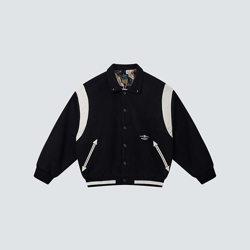 東京散步白鶴皮拼袖棒球外套